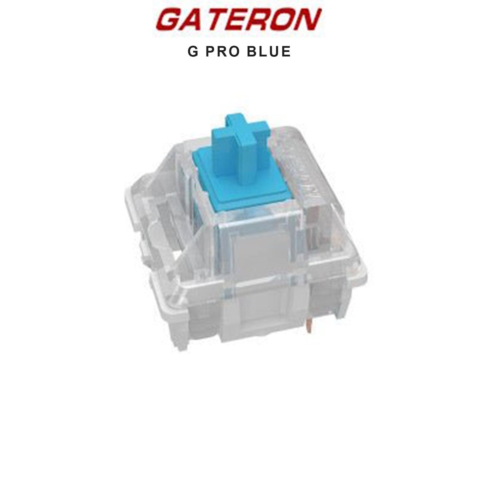 Gateron G Pro Blue mechanical switch in clear housing, blue stem
