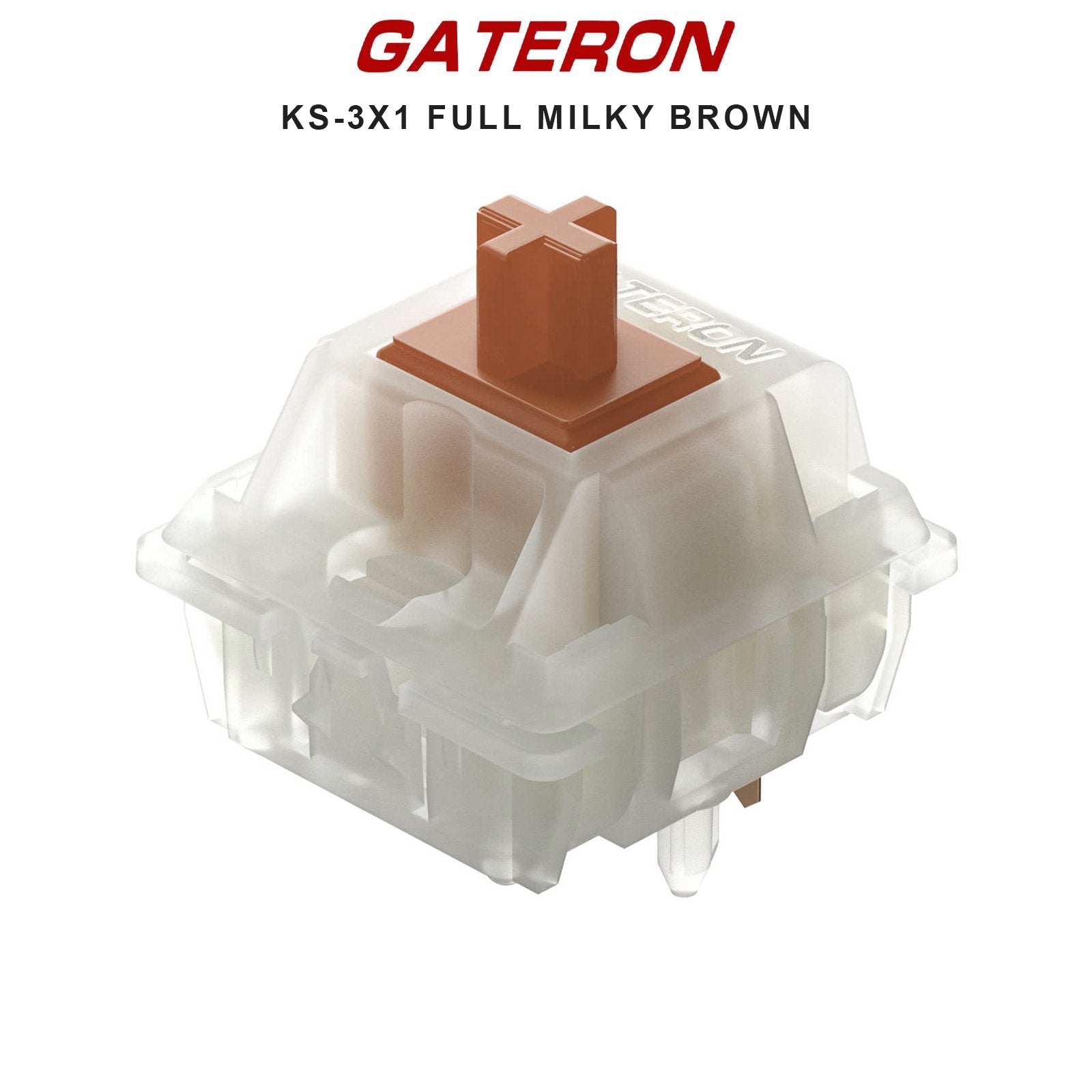 Mechanical keyboard switch with milky brown stem and clear plastic housing