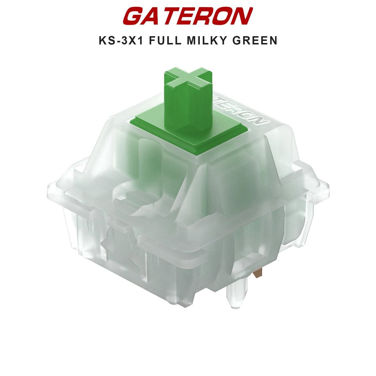 Milky green mechanical keyboard switch with translucent housing and green stem