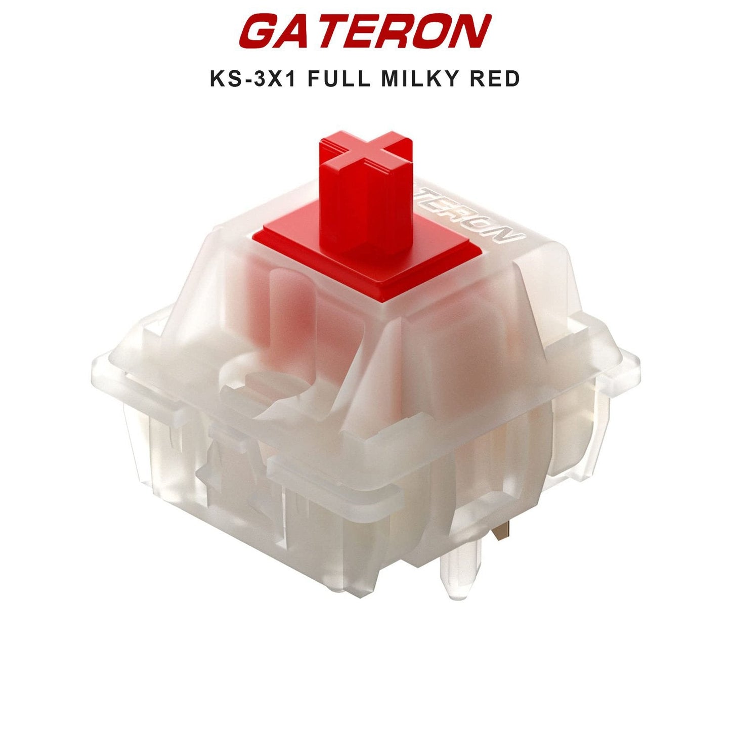 Mechanical keyboard switch with milky red stem and clear plastic housing
