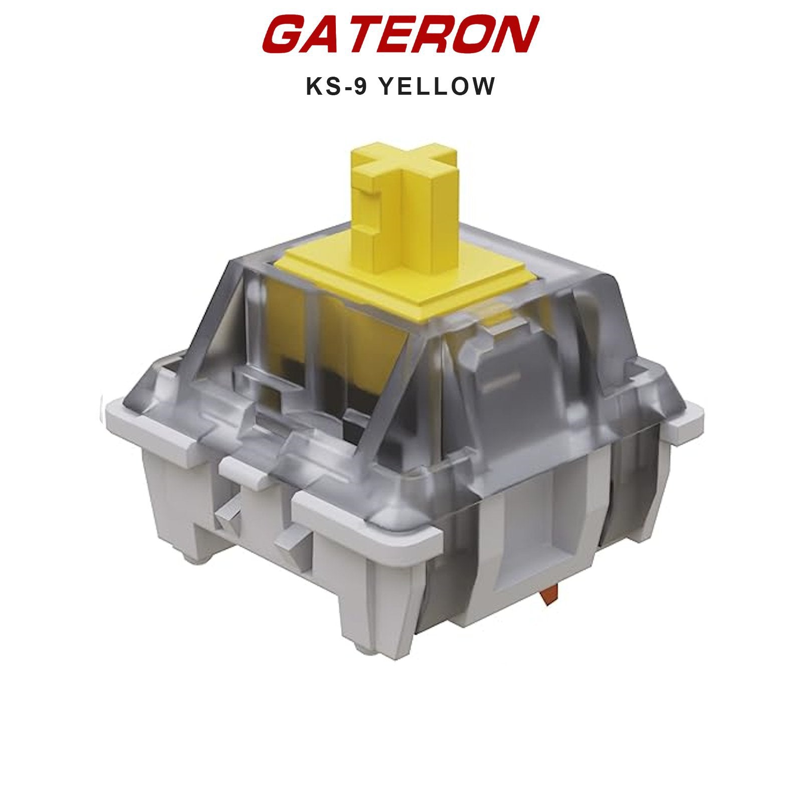 Gateron KS-9 switch with yellow stem and clear translucent housing