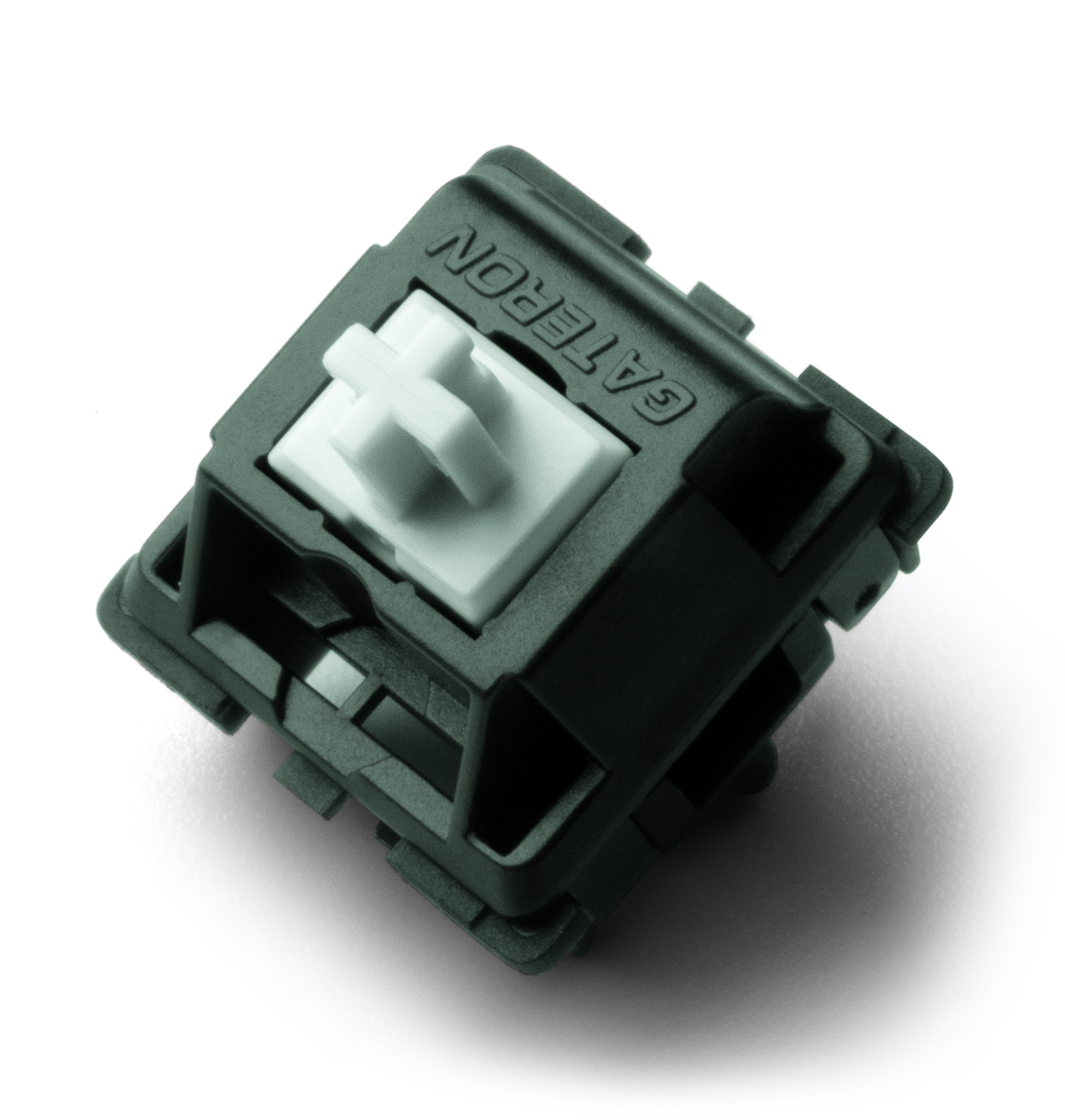 Silent linear keyboard switch with dark green housing and white stem