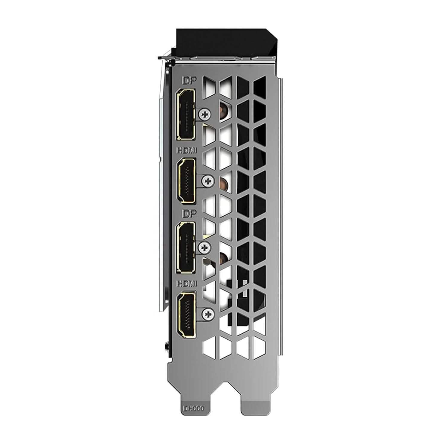 Gigabyte GeForce RTX 3060 rear ports view with DisplayPort and HDMI connectors