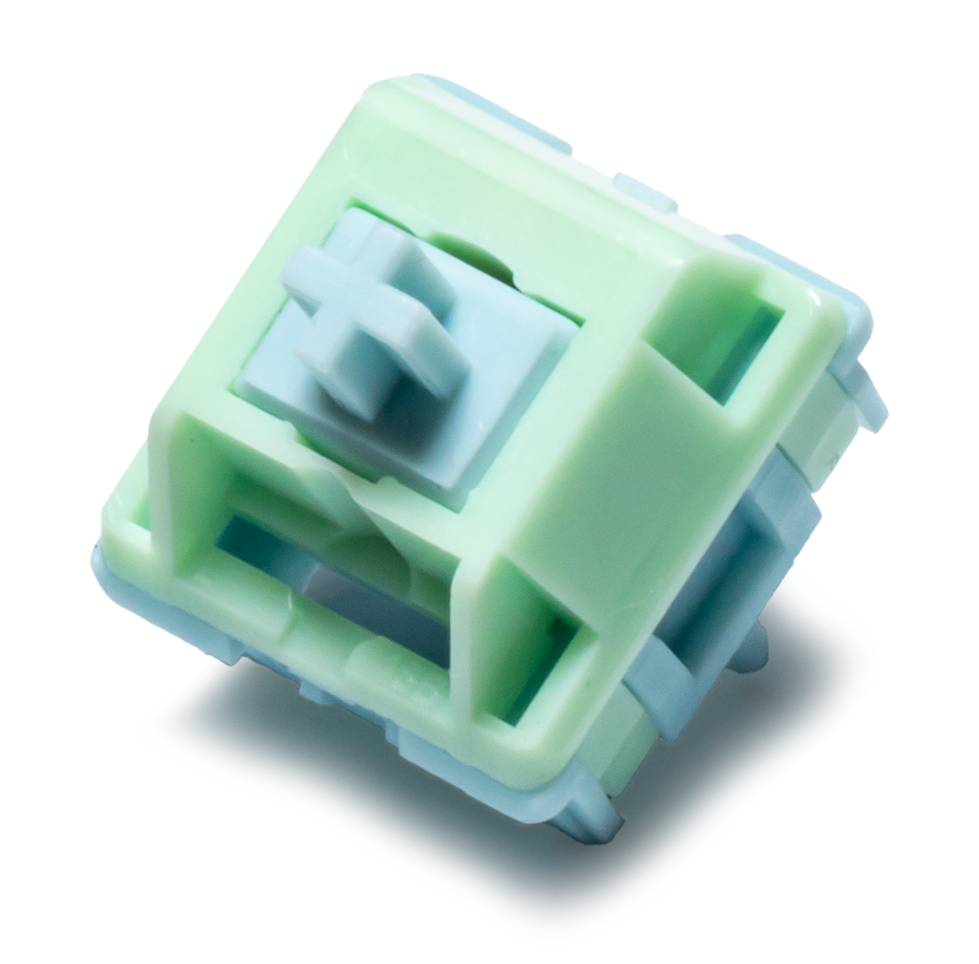 HMX Frog tactile switch with mint green/light blue housing and cross stem