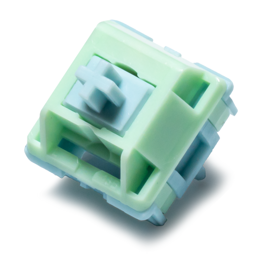 HMX Frog tactile switch with mint green/light blue housing and cross stem