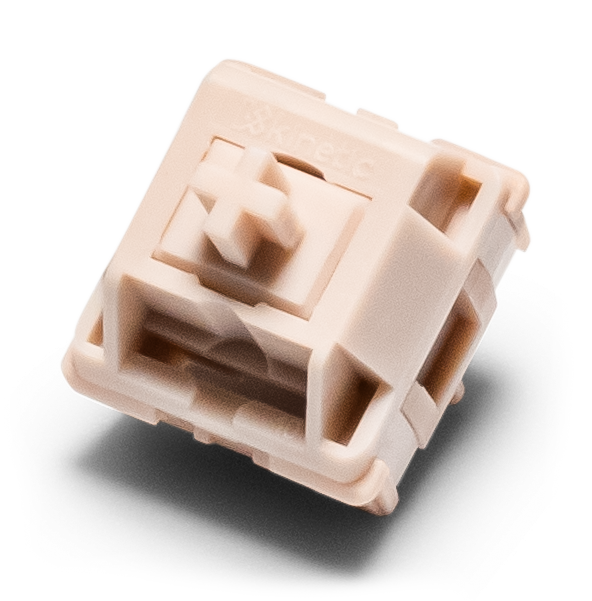 Cream linear mechanical switch, top view with exposed stem and pins