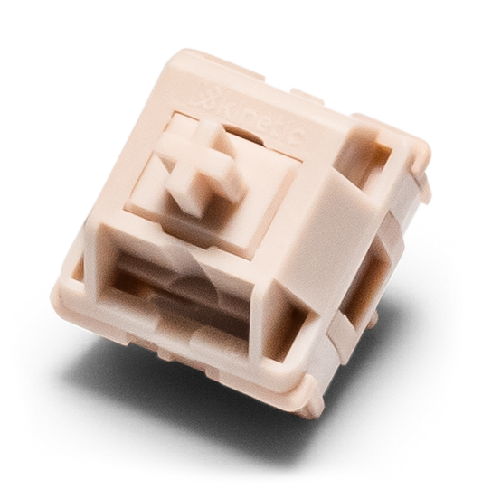 Cream linear mechanical switch, top view with exposed stem and pins