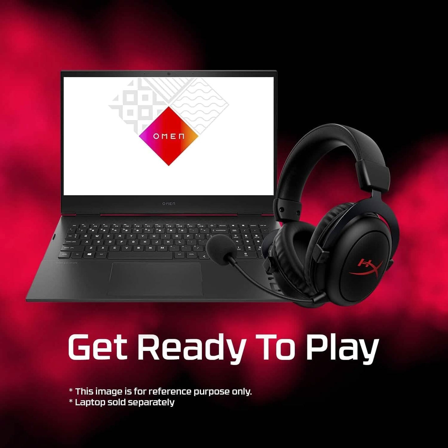 Black over-ear wireless gaming headset with red logo placed near a laptop