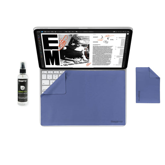 Microfiber cleaning kit for 11-inch iPad Air: blue cloth and screen cleaner spray