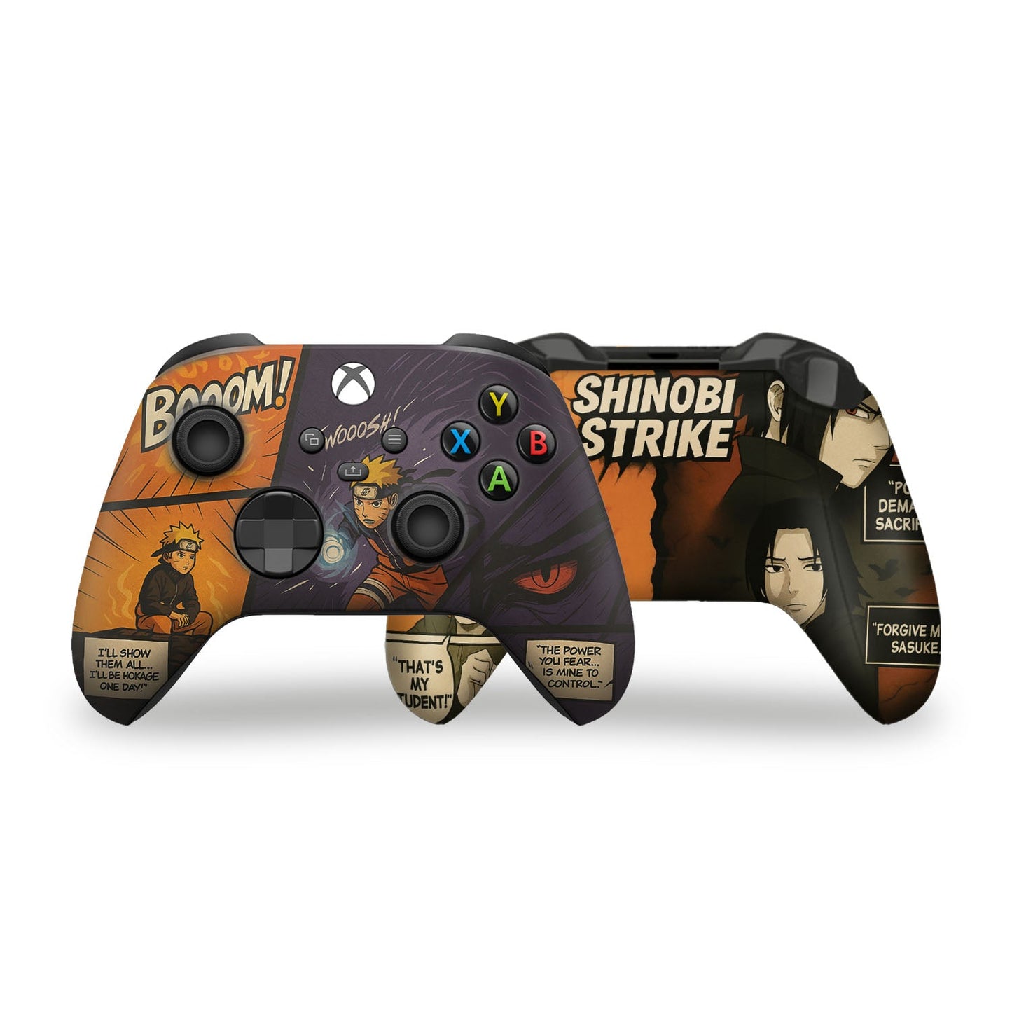 Xbox Series X/S controller with two-tone ninja comic artwork and colored ABXY buttons