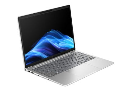 Silver 13-inch laptop with dark screen and visible keyboard