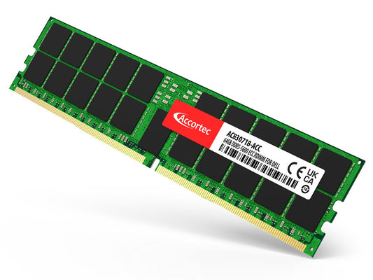 AccorTec DDR5 ECC RDIMM 64GB memory module, green PCB with label