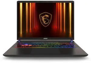MSI gaming laptop with rainbow backlit keyboard, open front view