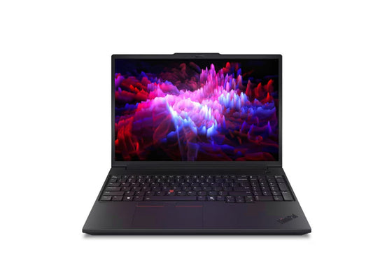 ThinkPad P16V laptop with open black chassis and colorful display