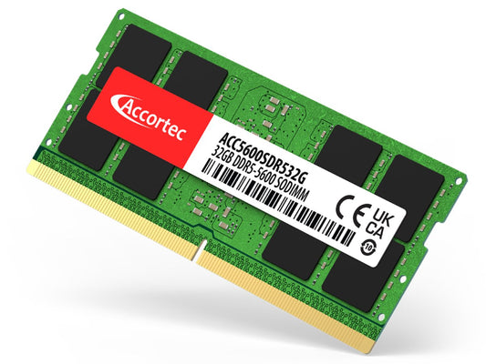 ACCORTEC 32GB DDR5-5600 SODIMM laptop memory module, green PCB with label