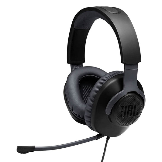 JBL Quantum 100 wired over-ear gaming headphones with padded black ear cups and headband