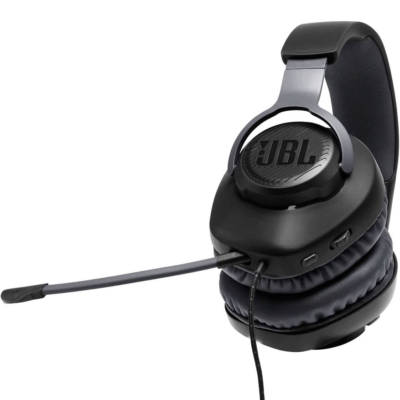 JBL Quantum 100 wired over-ear headphones with inline controller on the cable