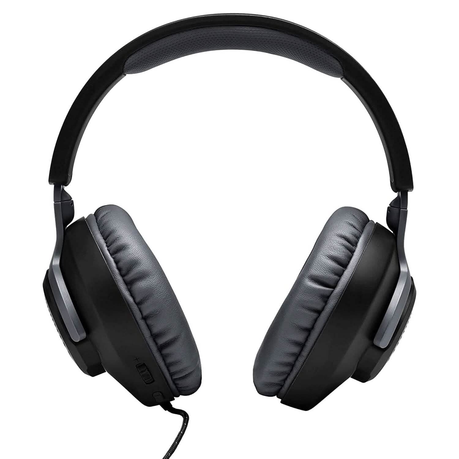 JBL Quantum 100 over-ear headphones with padded black ear cushions and adjustable headband