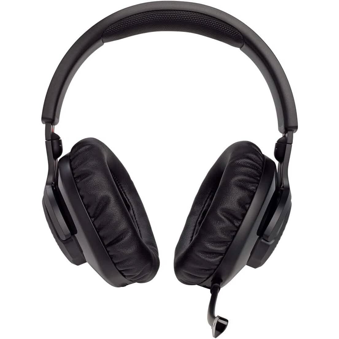 Over-ear wireless headset with cushioned ear pads and black headband