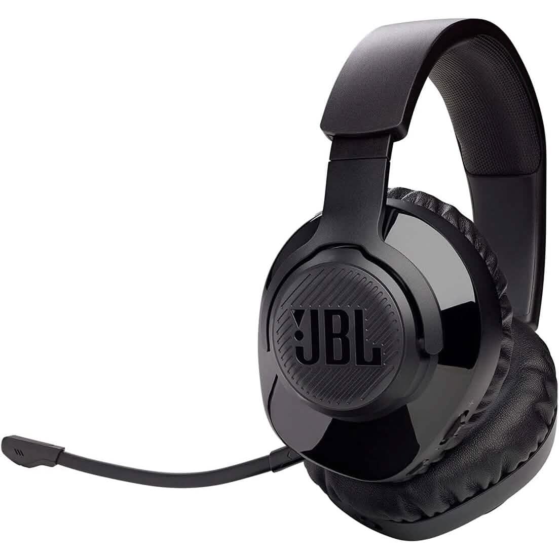 Wireless gaming headset with over-ear cups and detachable boom mic, black