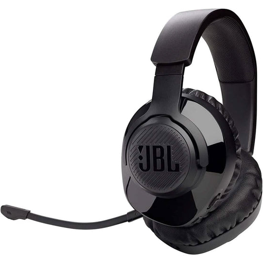 Wireless gaming headset with over-ear cups and detachable boom mic, black