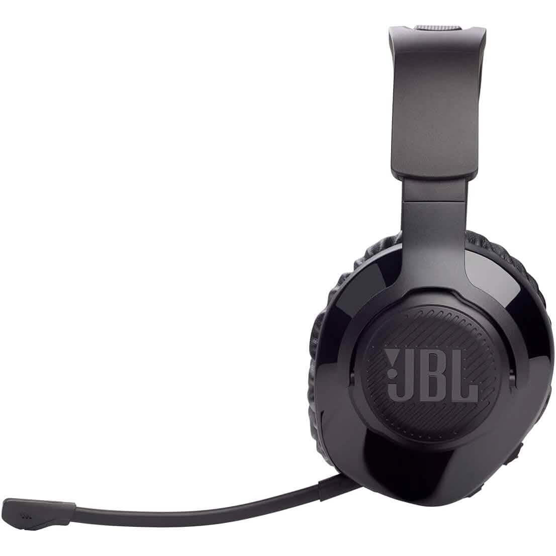 Over-ear wireless headset with detachable boom mic and black cushioned headband
