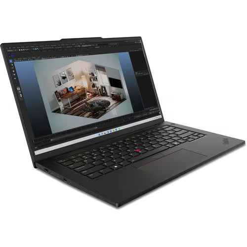THINKPAD P14s G5 laptop open with office-style screen and black keys