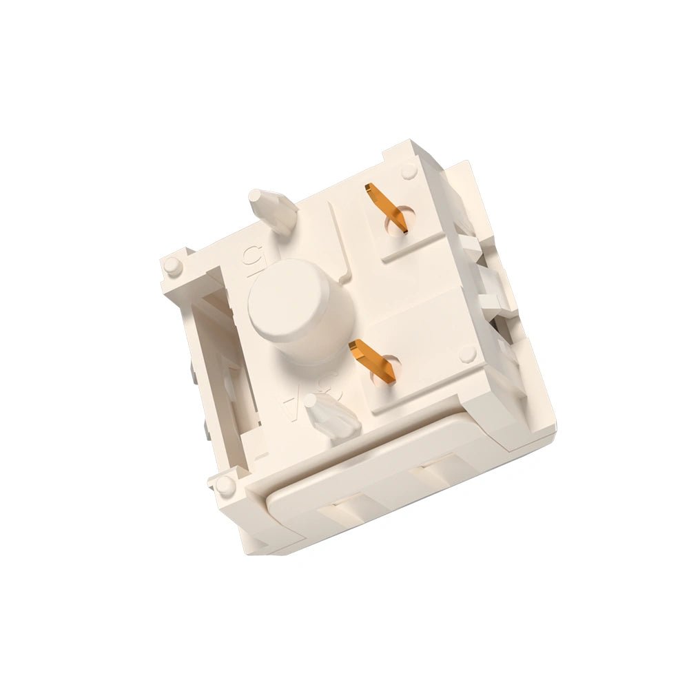 Mechanical keyboard switch top housing with circular opening and orange contact pieces