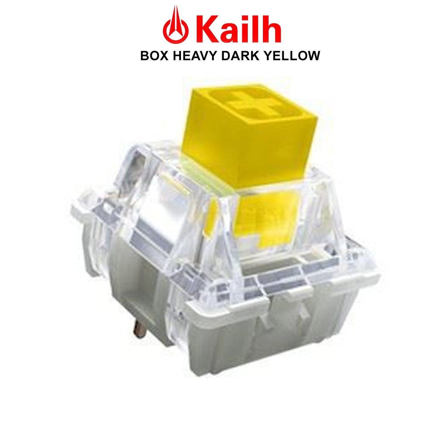 Box heavy switch, dark yellow top with clear housing and yellow stem