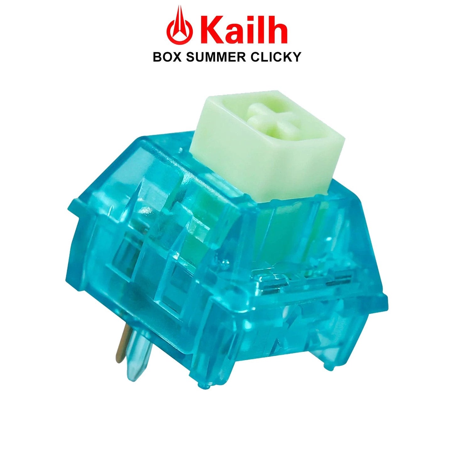 Translucent teal clicky mechanical switch with light green stem