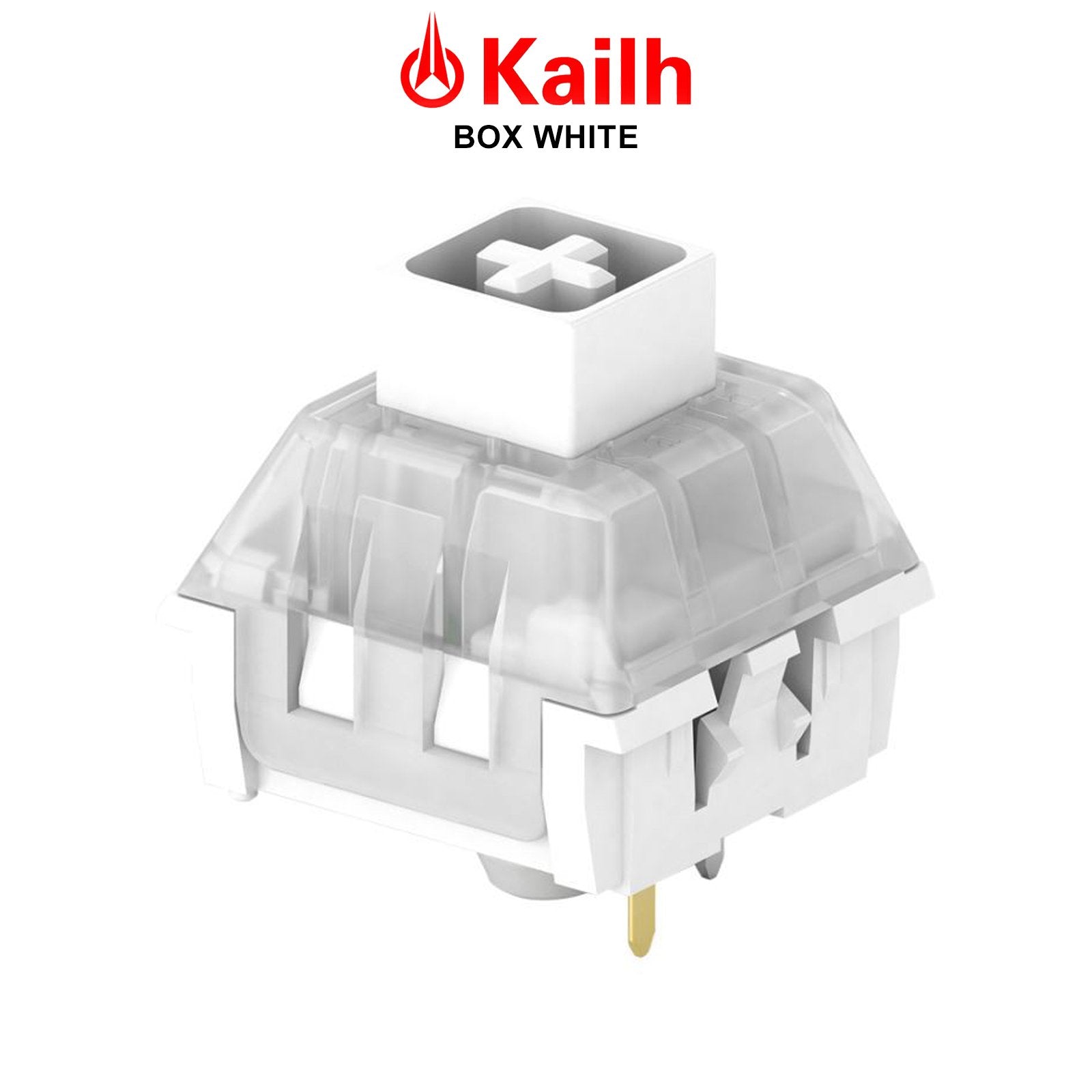 Kailh box switch with white housing, clear stem and transparent sides