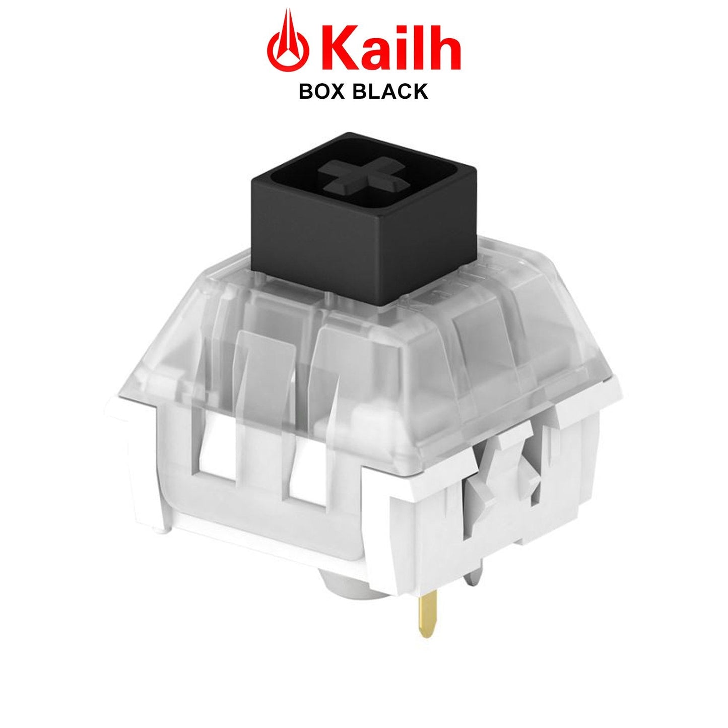 Kailh box switch with black housing, clear stem and transparent sides