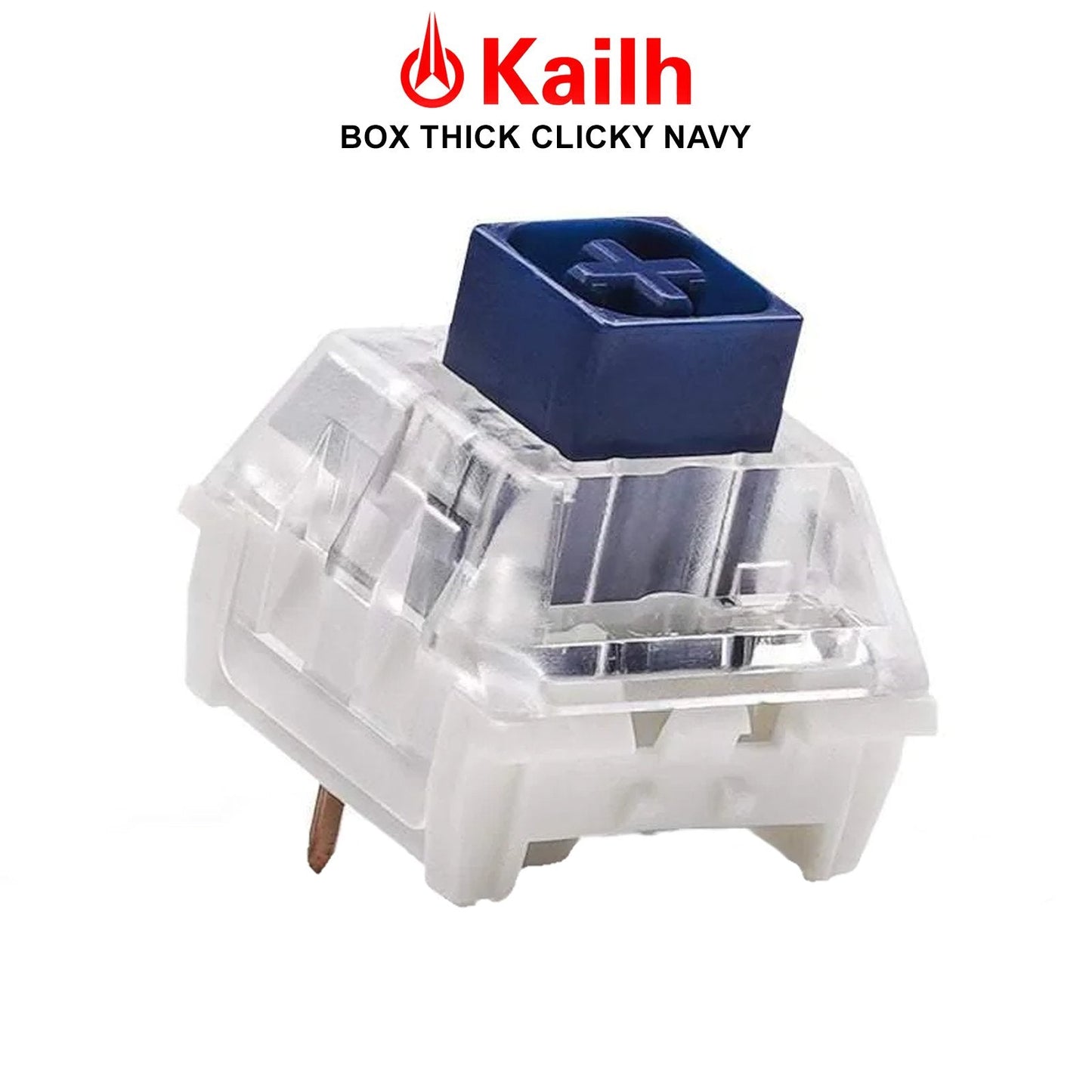 Kailh box thick clicky switch with navy-blue keycap and transparent housing