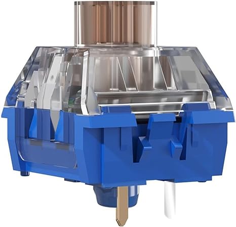 Kailh Deep Sea Silent Pro box switch, underside view with pins and clear blue housing