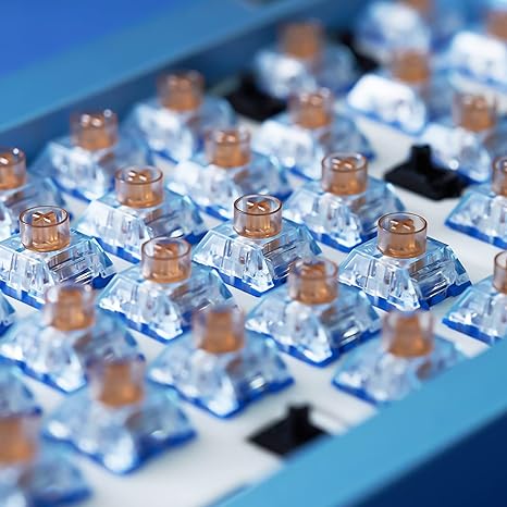 Kailh Deep Sea Silent Pro switches, multiple blue transparent bodies with copper stems