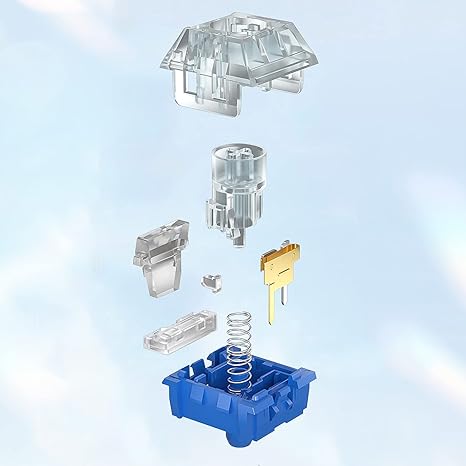 Kailh Deep Sea Silent Pro switch kit parts, exploded view with blue base and springs