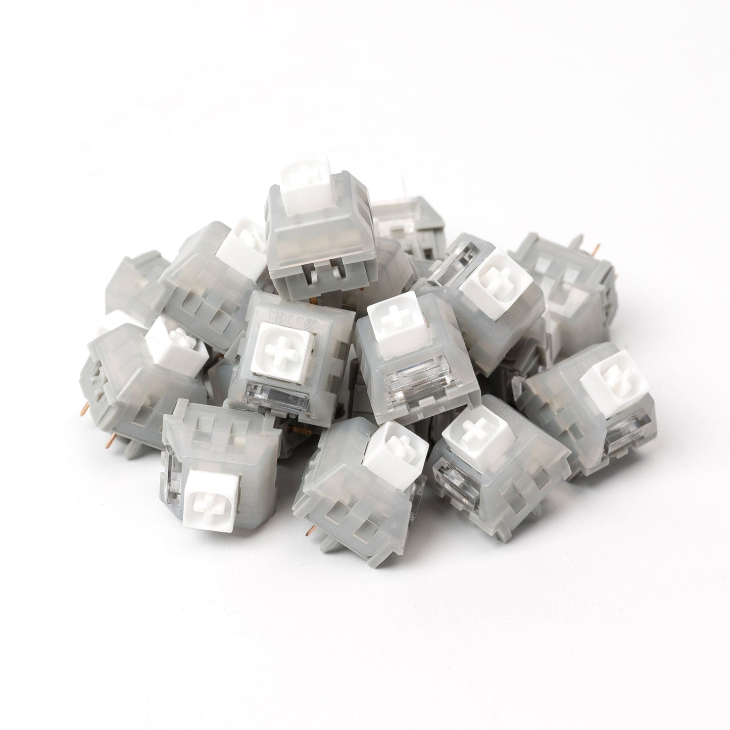 White owl box mechanical switches bundle, translucent housings with clear stems and pins