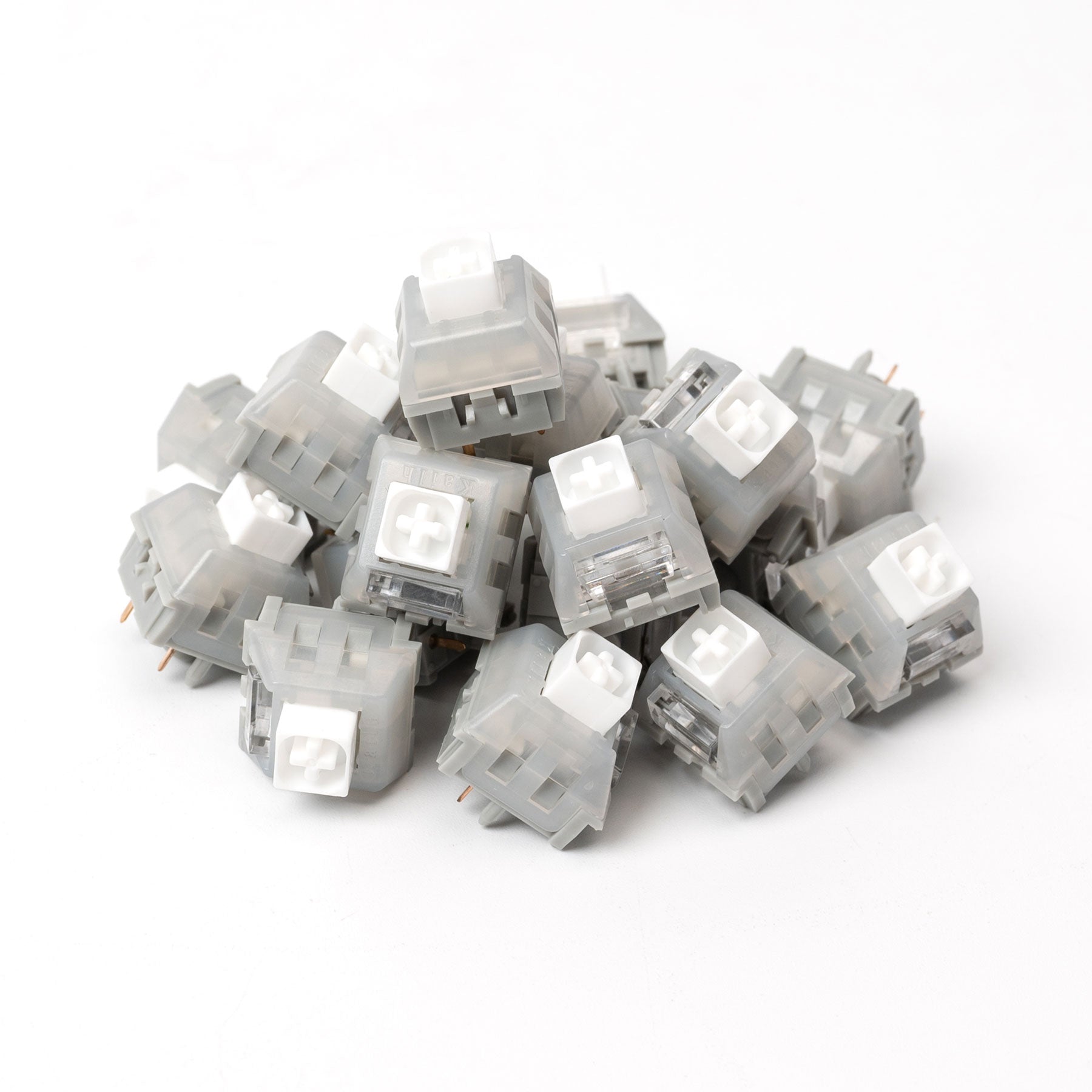 White owl box mechanical switches bundle, translucent housings with clear stems and pins