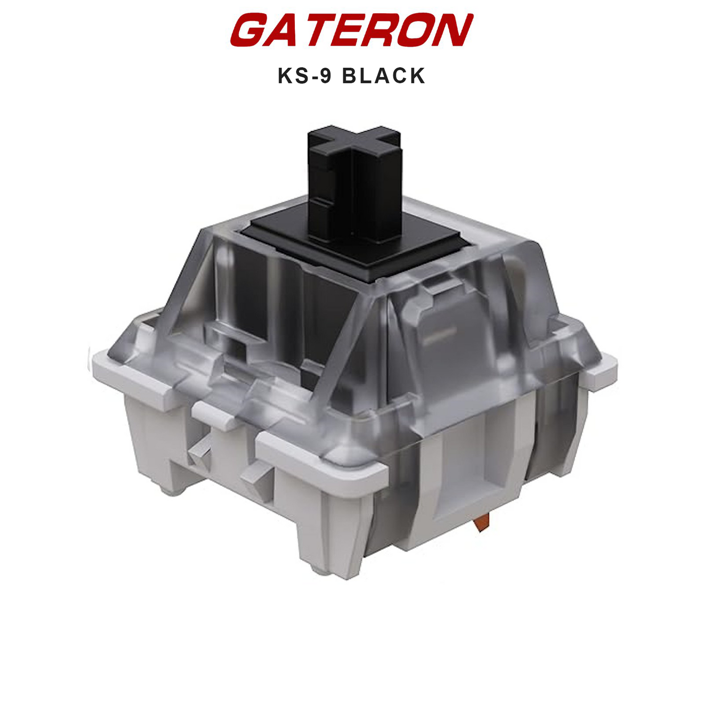 Gateron KS-9 switch with black stem and gray housing, metal slider visible