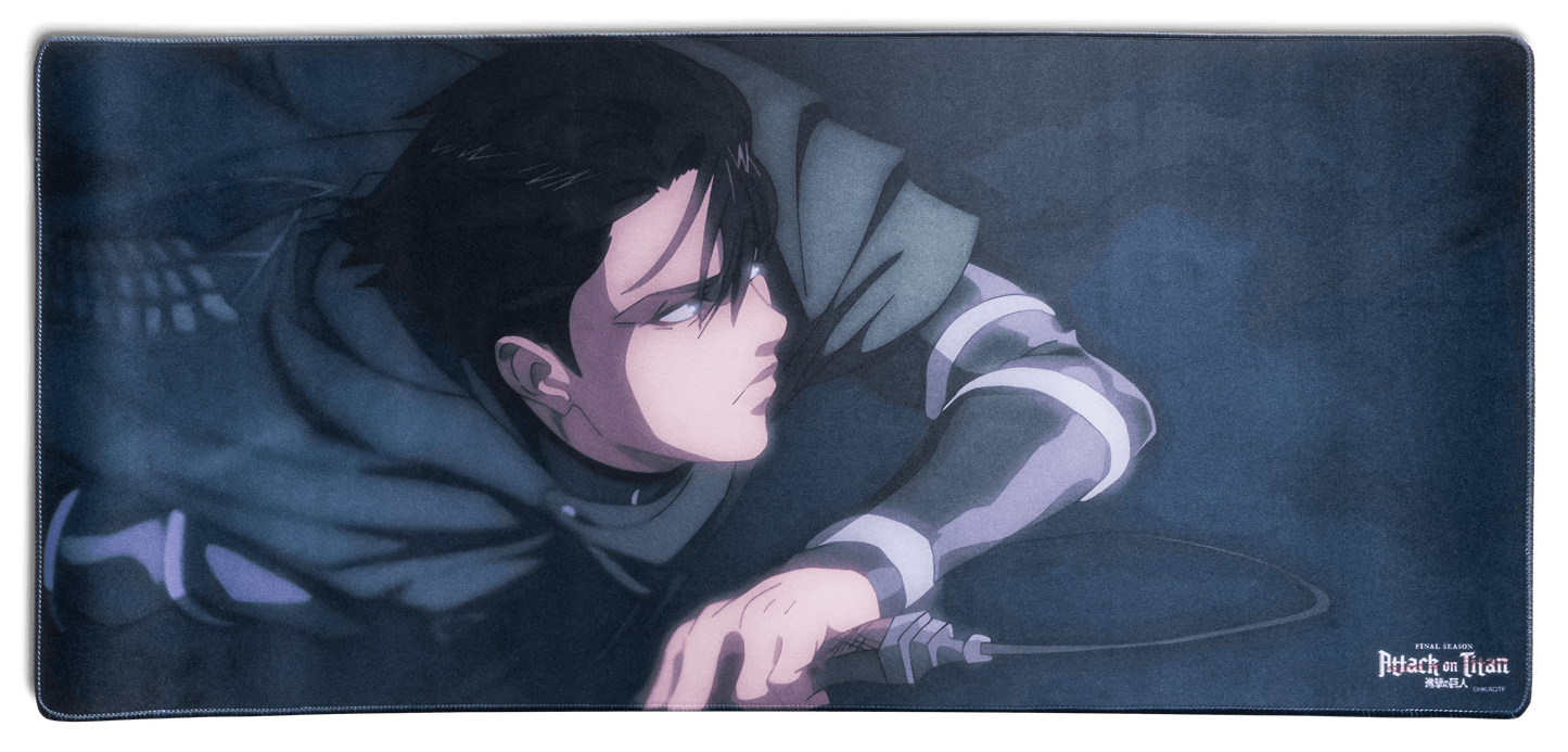 Desk mat featuring a dark-haired anime character lying in a folded cloak pose