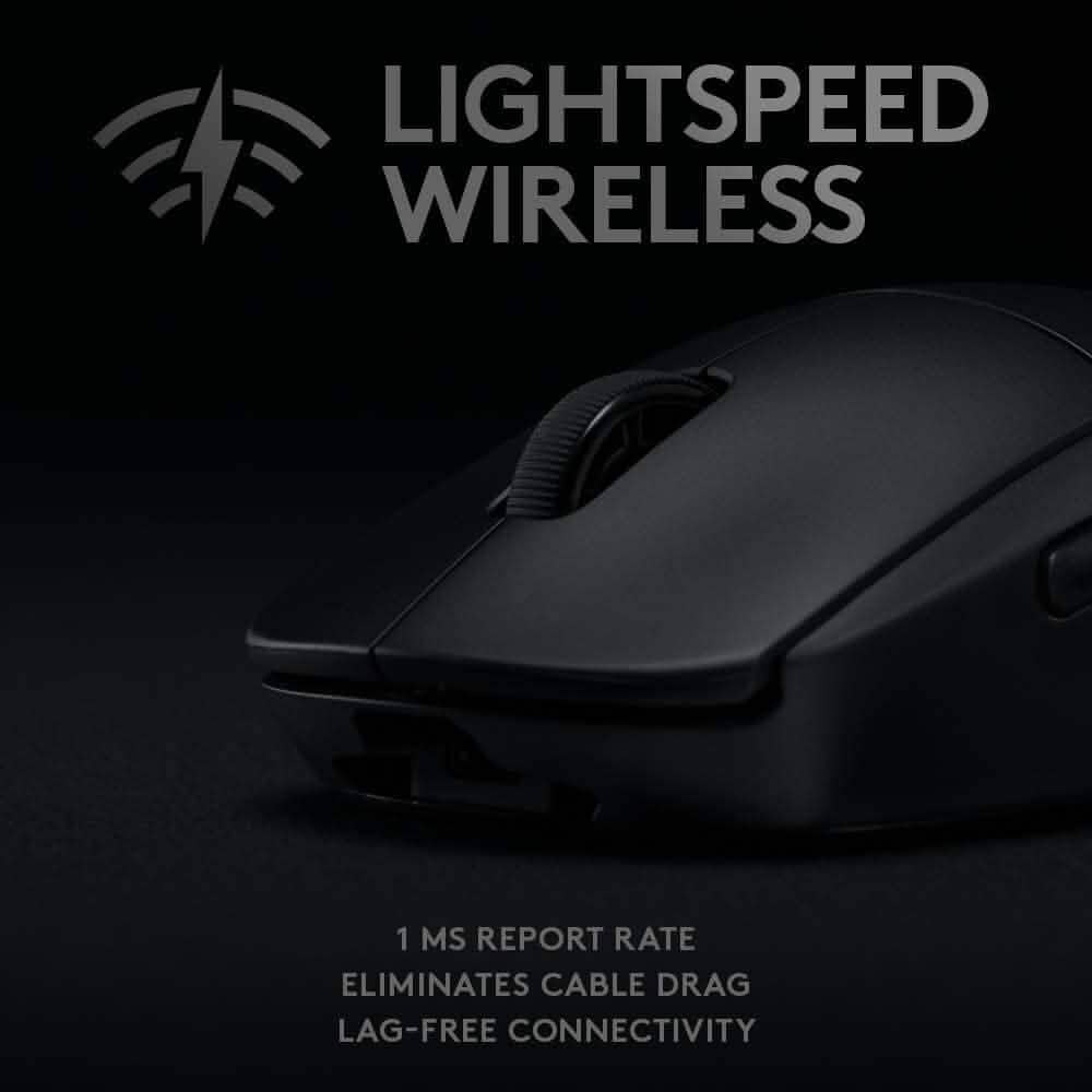 Black wireless gaming mouse side view with curved shell and side button ridge