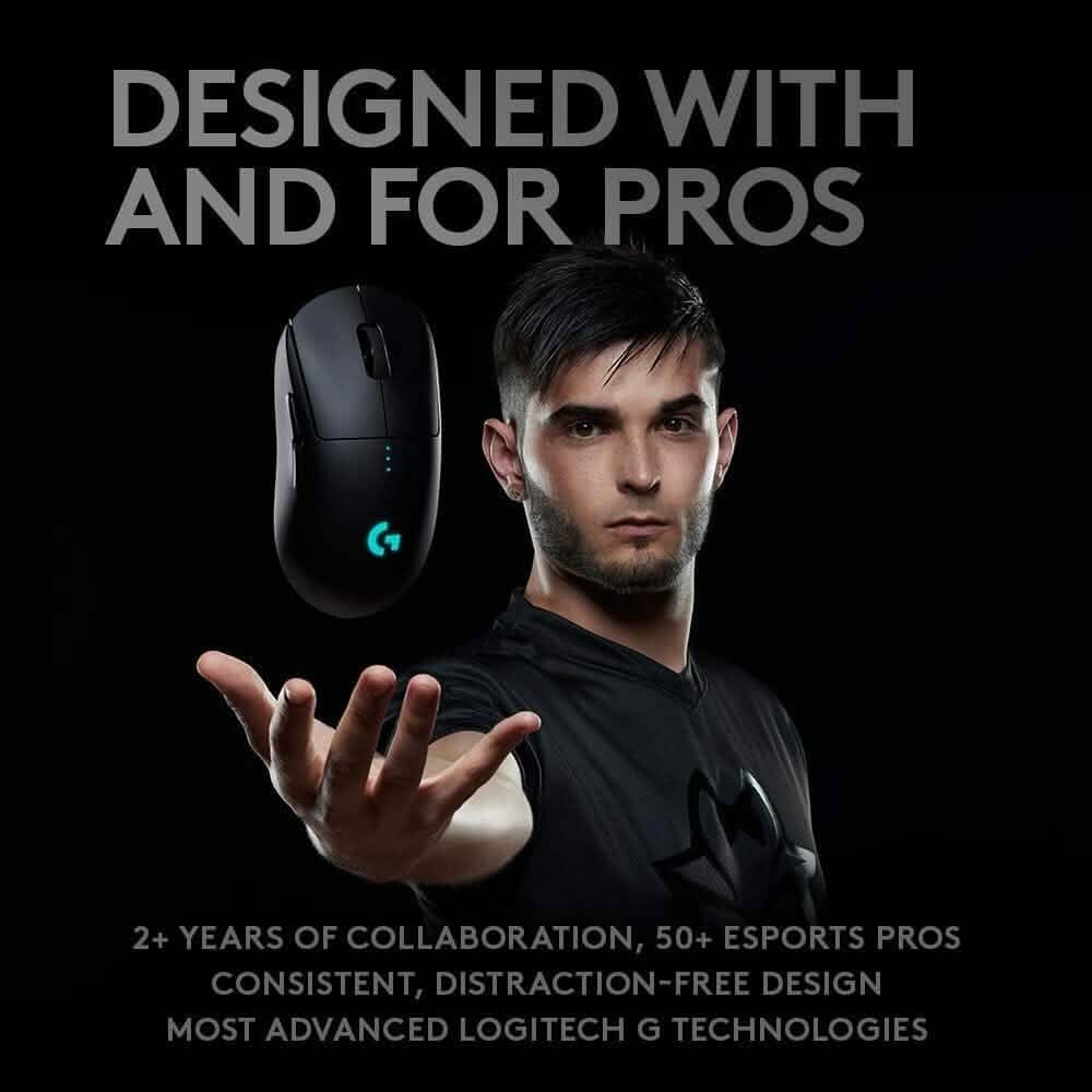 Black wireless gaming mouse held in hand, compact ambidextrous shape