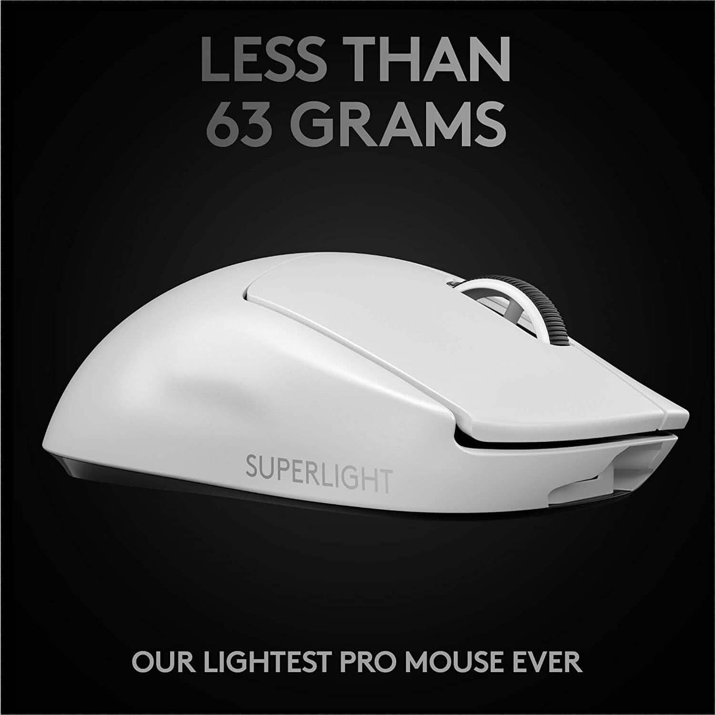 White Logitech G PRO X Superlight wireless gaming mouse side profile
