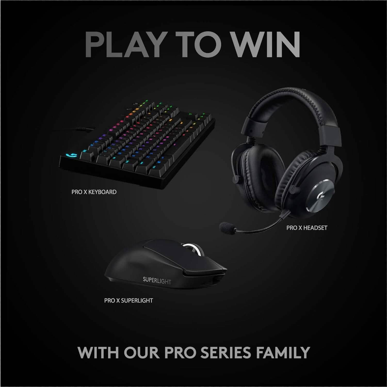 Black wireless gaming mouse with Superlight logo and curved side grip on top