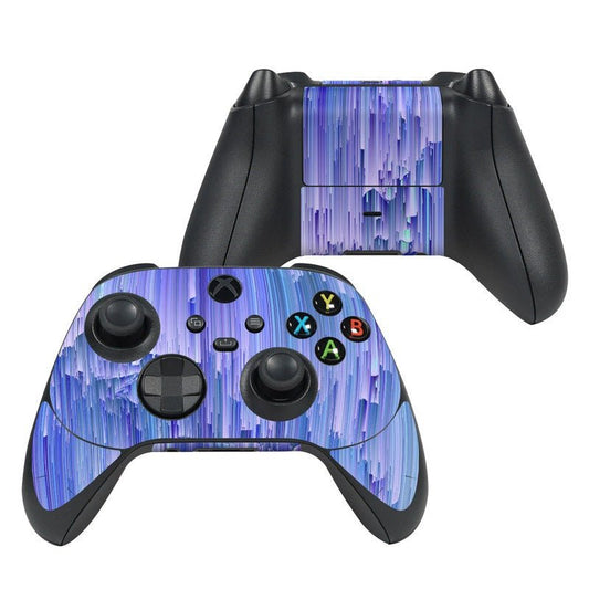 Xbox Series X controller skin with purple and blue skyline streak pattern