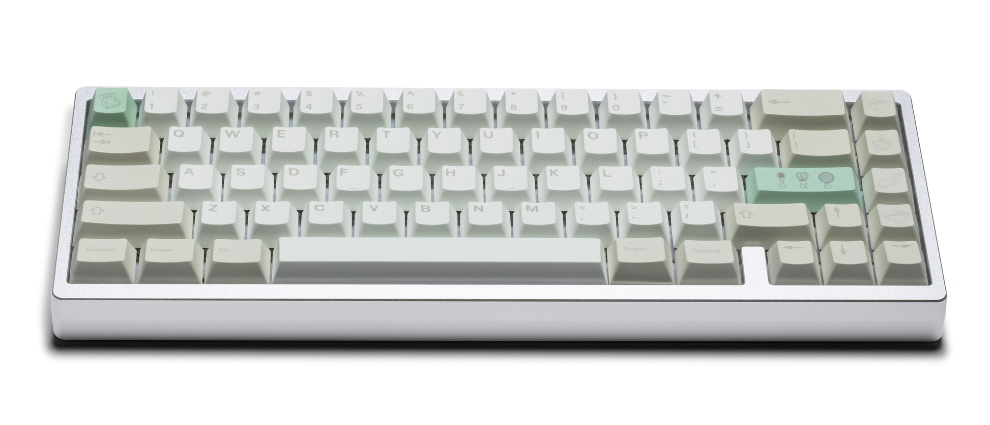 Matcha PBT keyboard keycaps set on a white keyboard frame, with green accent keys