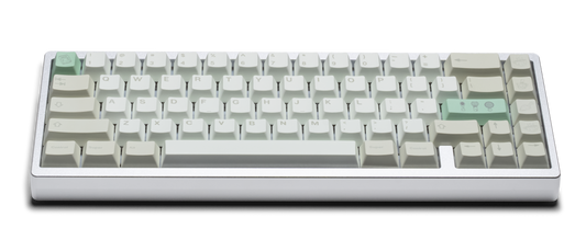 Matcha PBT keyboard keycaps set on a white keyboard frame, with green accent keys