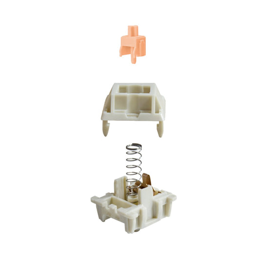 MMD Holy Panda mechanical switch exploded view with peach stem, spring, and white base
