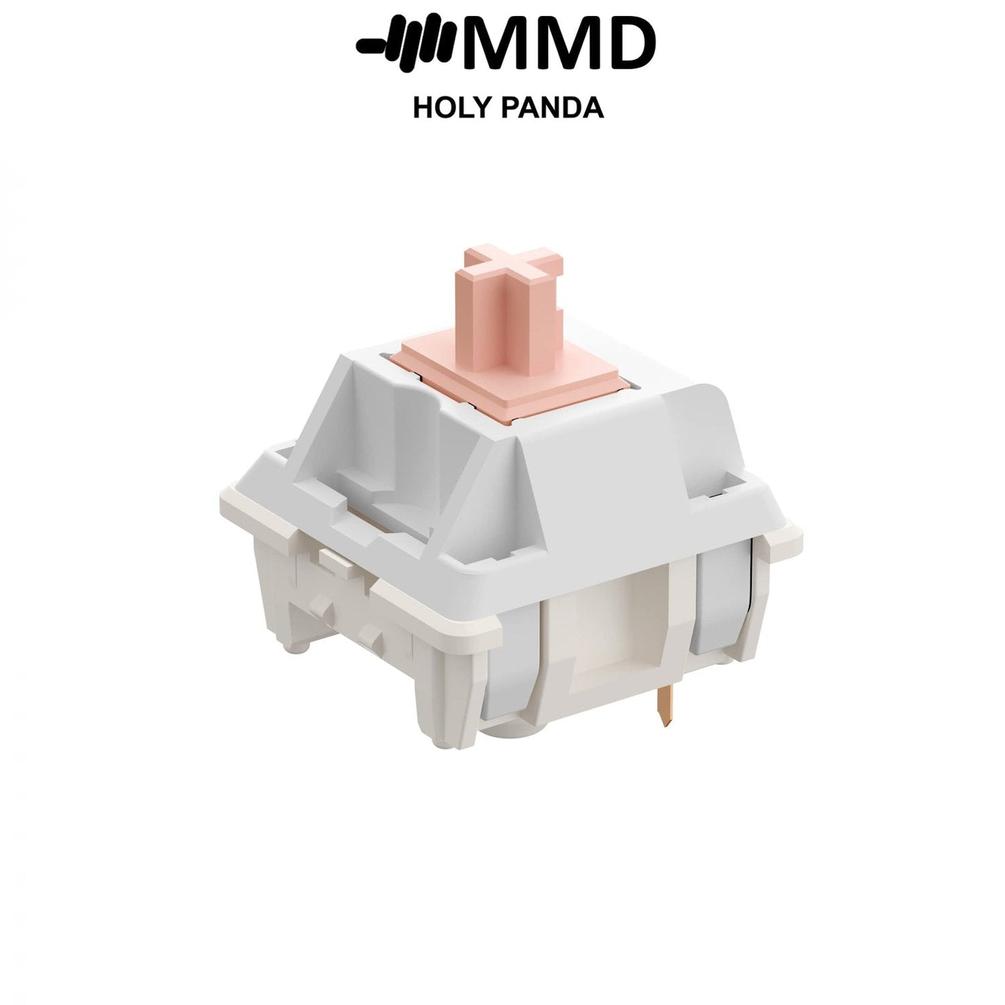 MMD Holy Panda mechanical switch with peach stem and white housing, angled view