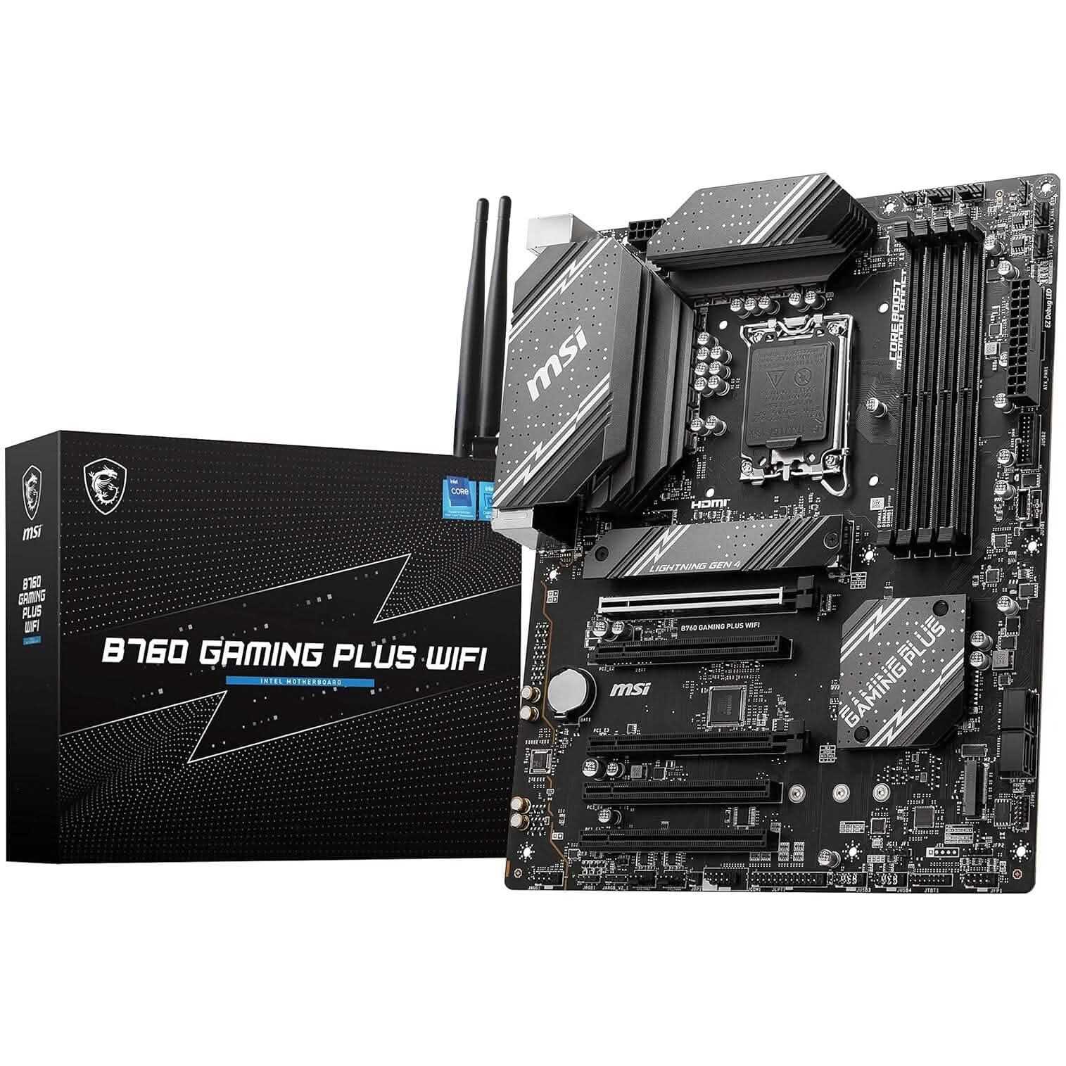 MSI B760 gaming motherboard with Wi-Fi, ATX, pictured with retail box